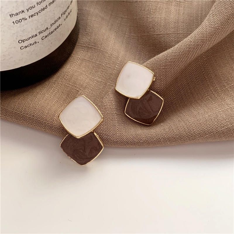 Brown Double Square Drop Earrings 