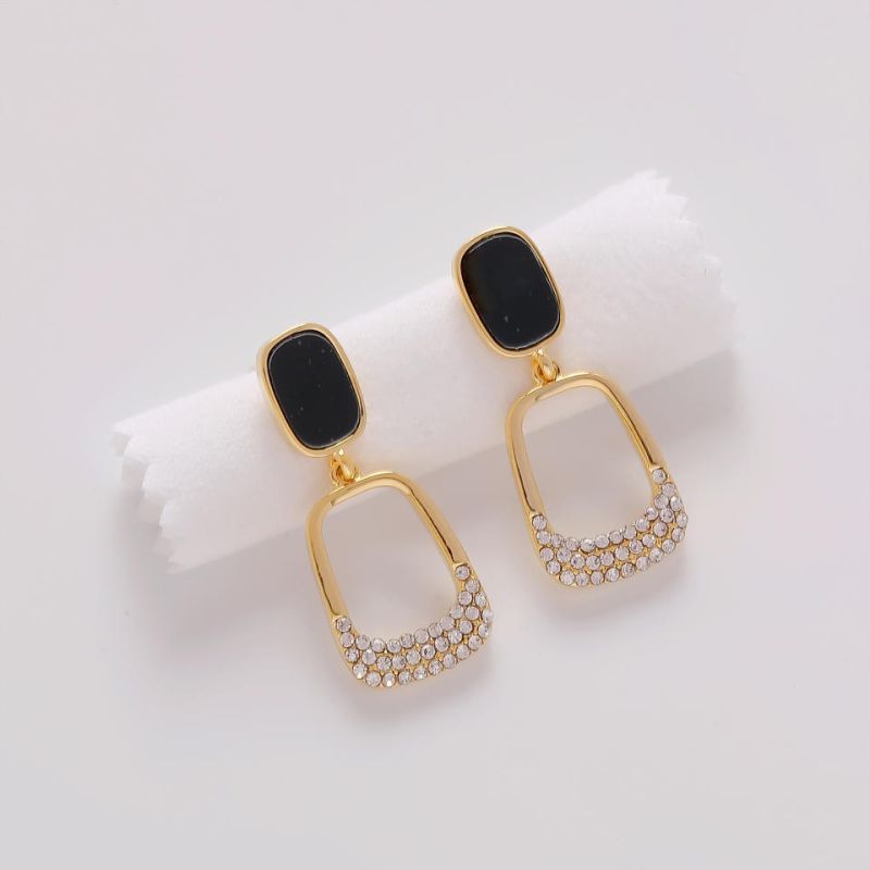 Trendy Rectangle Drop Black Earring