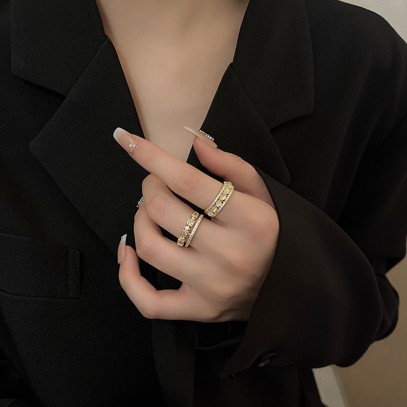 Shiny Beads Style Golden Adjustable Ring