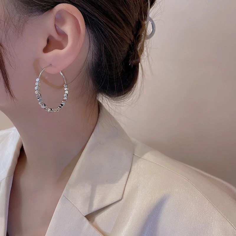 Classic Hoop Earrings With Cubes Beads