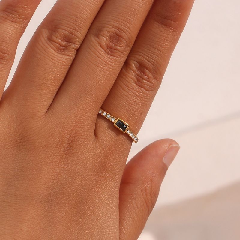 Gouden klassieke zwarte stenen verstelbare ring