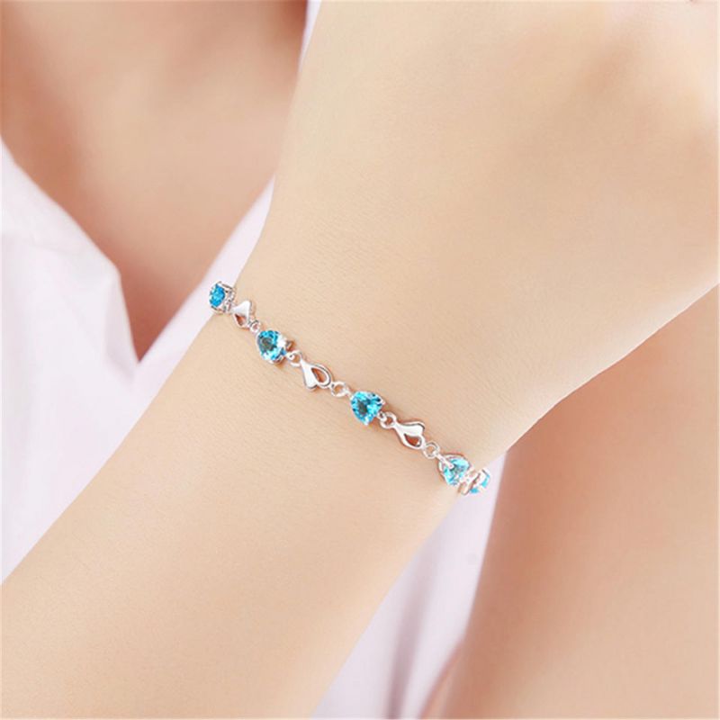 Zilveren Armband Met Blauwe Zirkonen & Harten