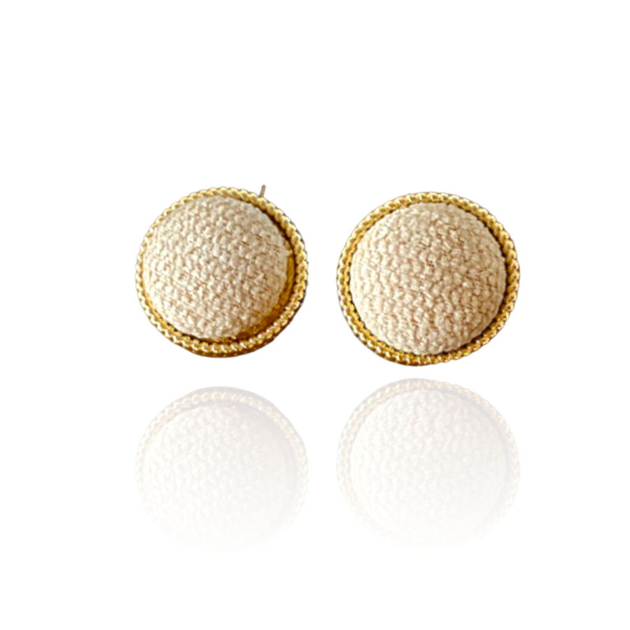Button Styled Premium Cream Earrings