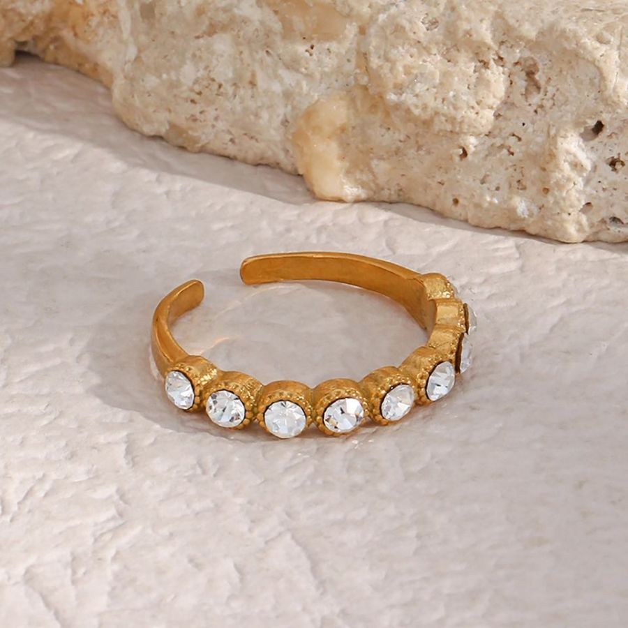 Gouden vintage stijl ronde zircons verstelbare ring
