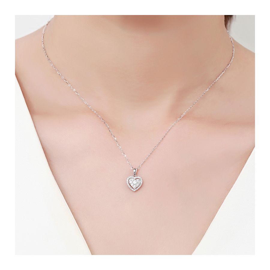 Silver color necklace with  Heart Zircon pendant