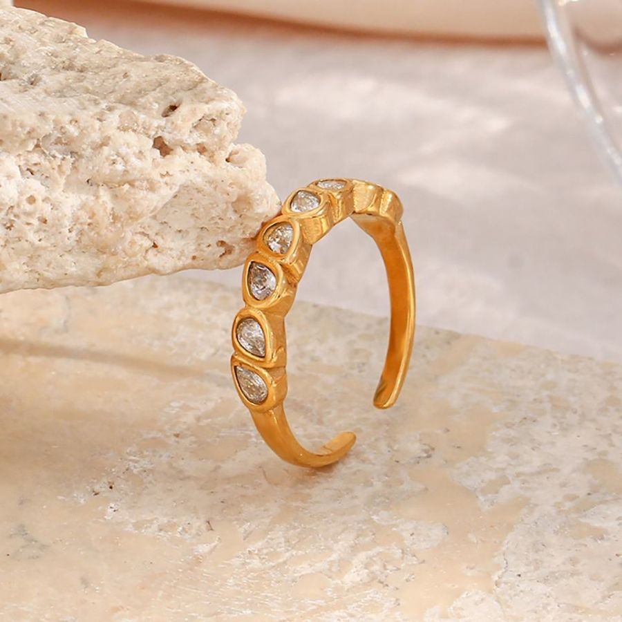Gouden Vintage Style Leave Shape Zircons Verstelbare Ring