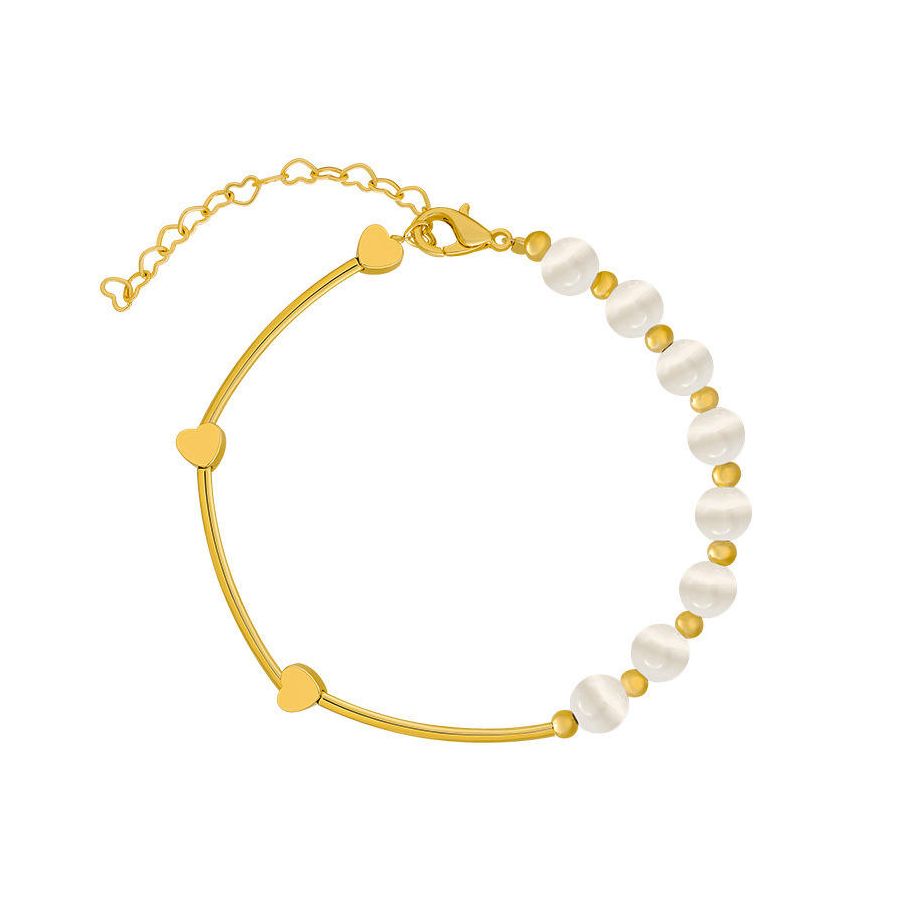 Gouden Armbanden Met Glanzende Witte Kralen