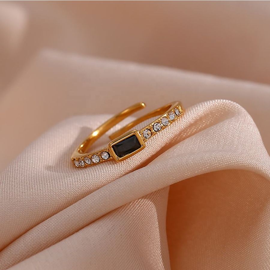 Gouden klassieke zwarte stenen verstelbare ring