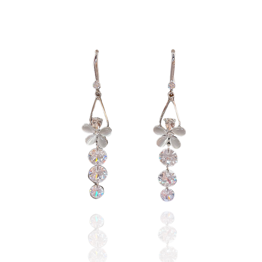 Crystel Flower With Dangled Zircons Earrings