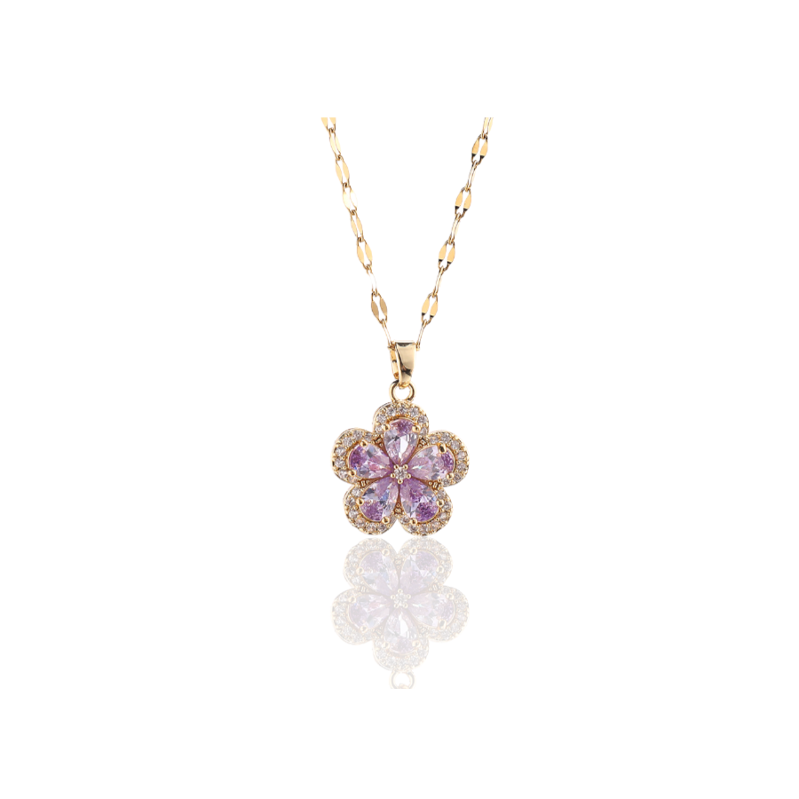 Gouden Ketting Met Mooie Zirkoon Bloem Hanger