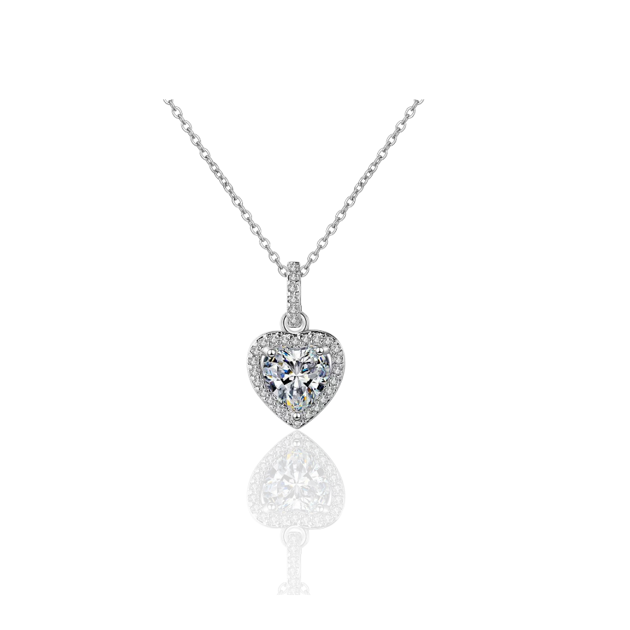 Silver color necklace with  Heart Zircon pendant
