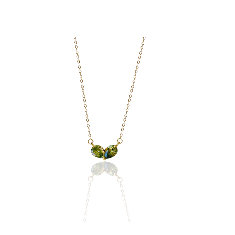 Gouden Halsketting Met Dubbele Oog Groene Hanger