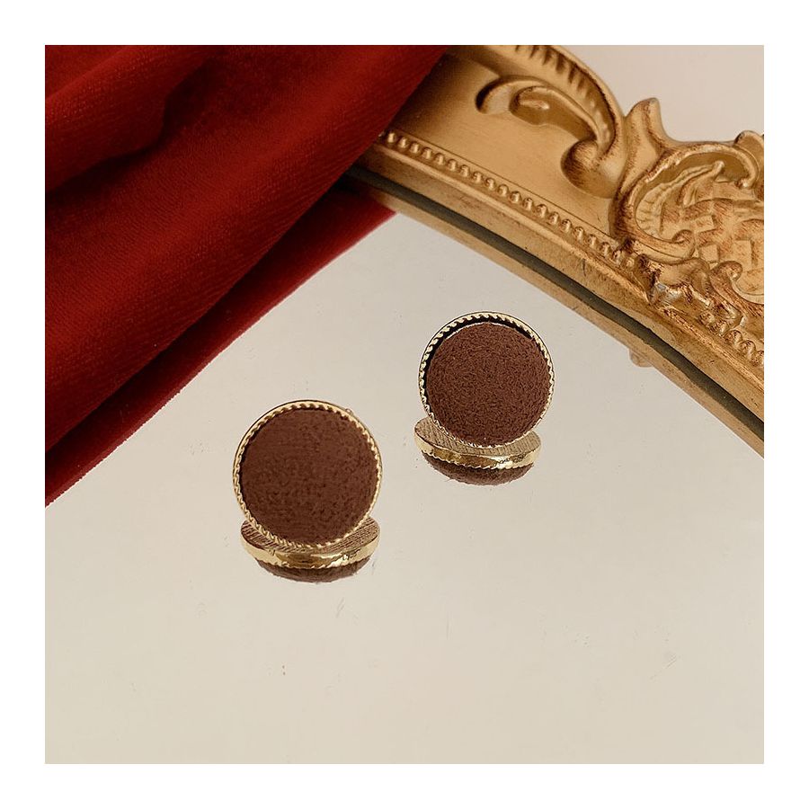 Button Styled Premium Brown Earrings