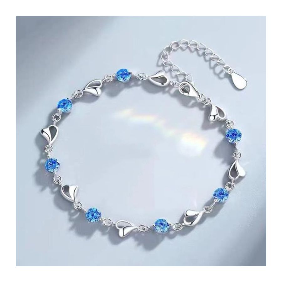 Zilveren Armband Met Blauwe Zirkonen & Harten