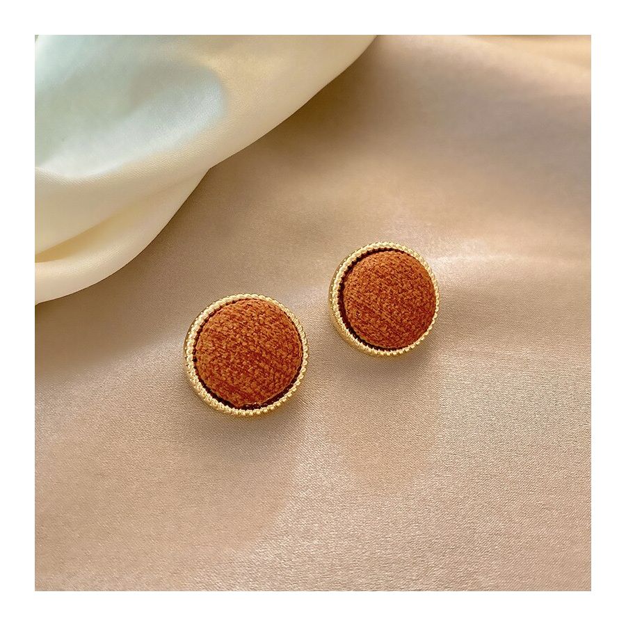 Button Styled Premium Brown Earrings