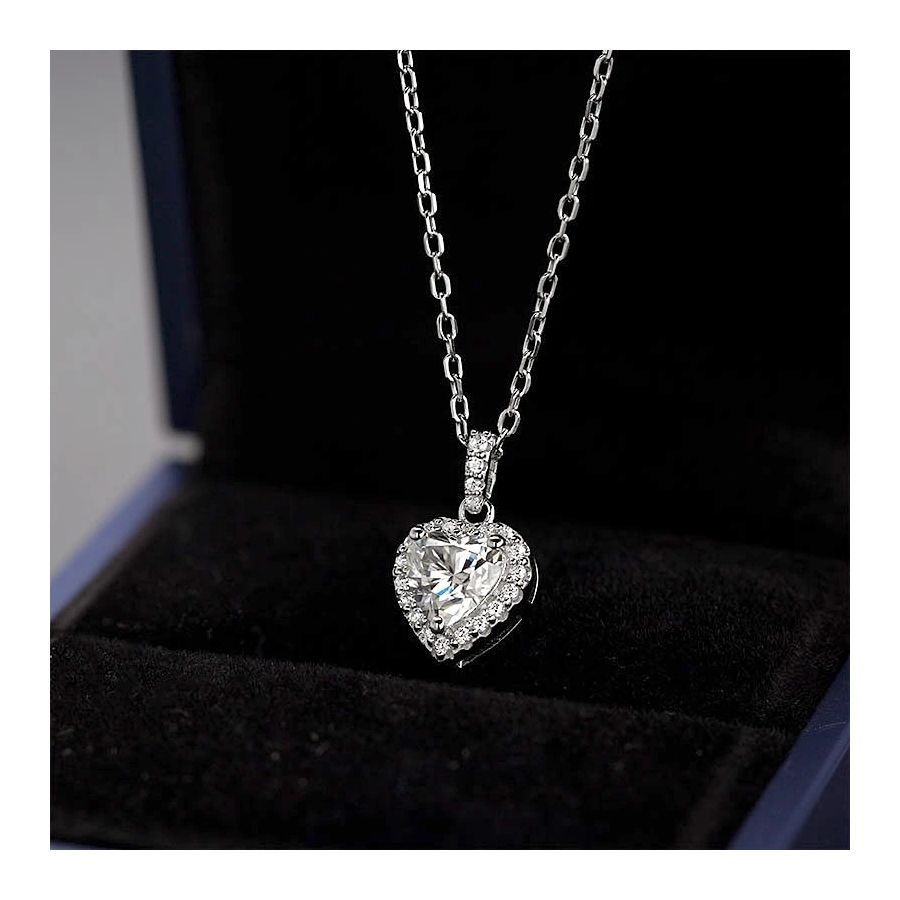 Silver color necklace with  Heart Zircon pendant