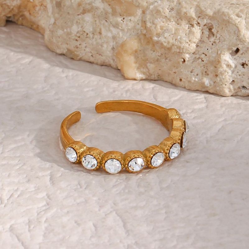 Gouden vintage stijl ronde zircons verstelbare ring