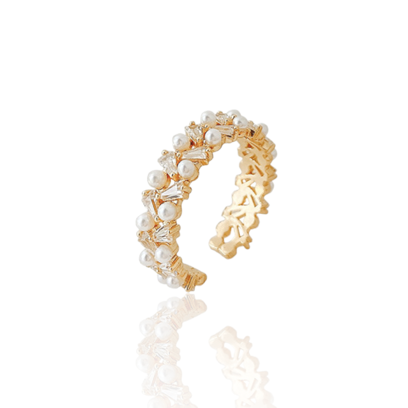Dubbele rij gouden parel verstelbare ring