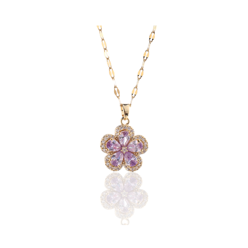 Gouden Ketting Met Mooie Zirkoon Bloem Hanger