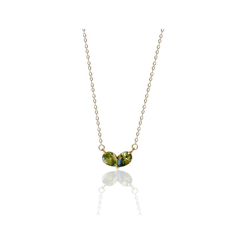 Gouden Halsketting Met Dubbele Oog Groene Hanger