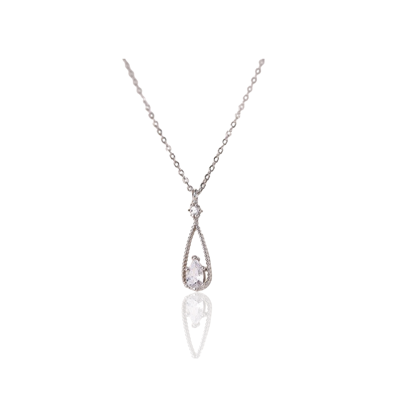 Zilveren ketting met hanger in waterdruppelstijl