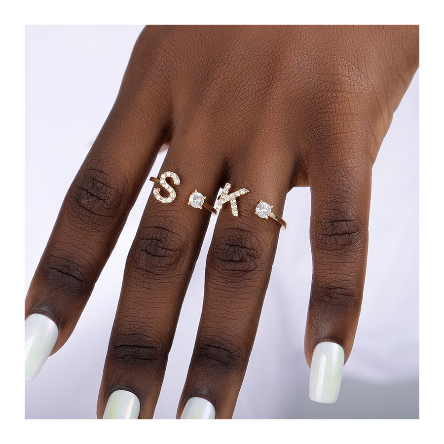 Golden Adjustable Ring With Name Initials 