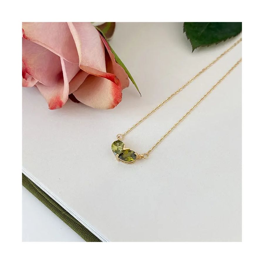 Golden Necklace With Double Eye Green Pendant