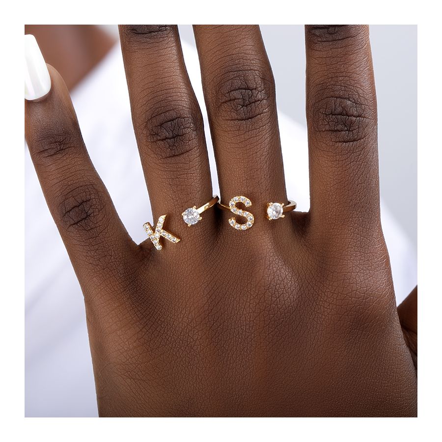 Golden Adjustable Ring With Name Initials 
