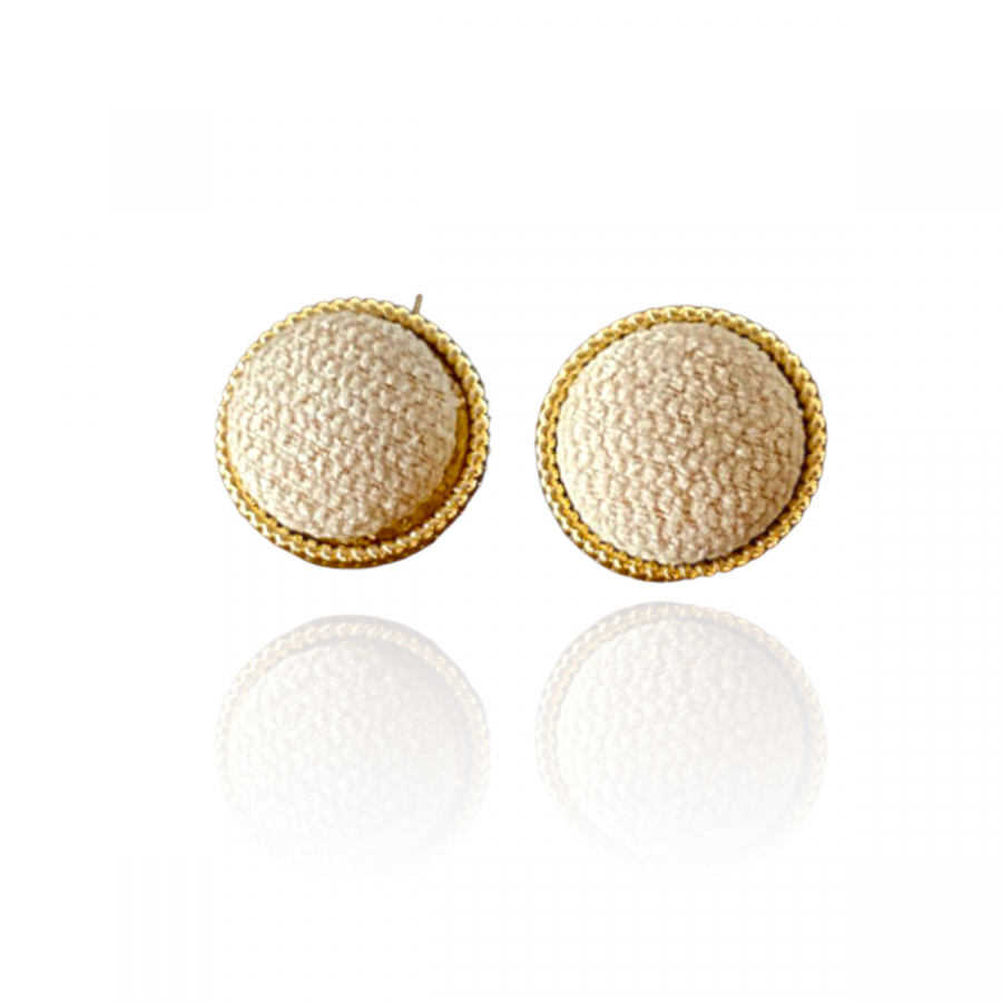Button Styled Premium Cream Earrings