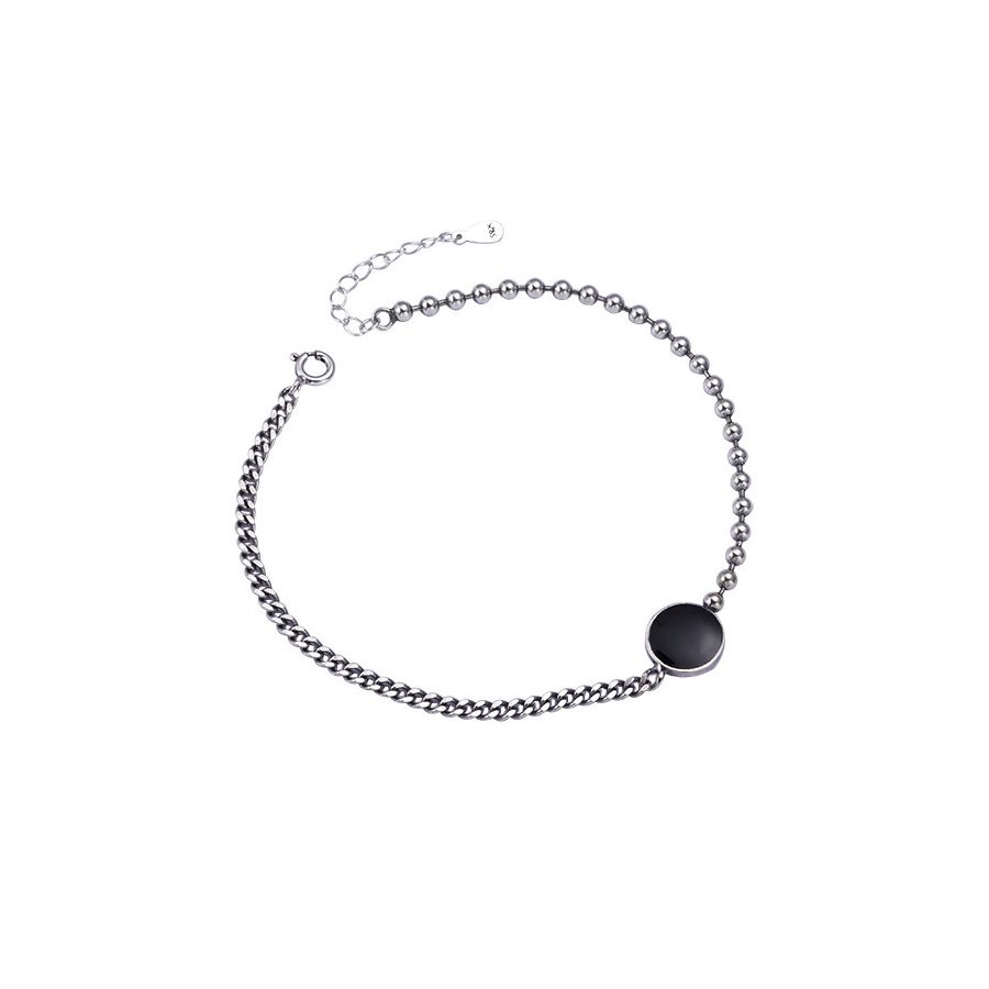 Klassieke zilveren armband met zwarte cirkel
