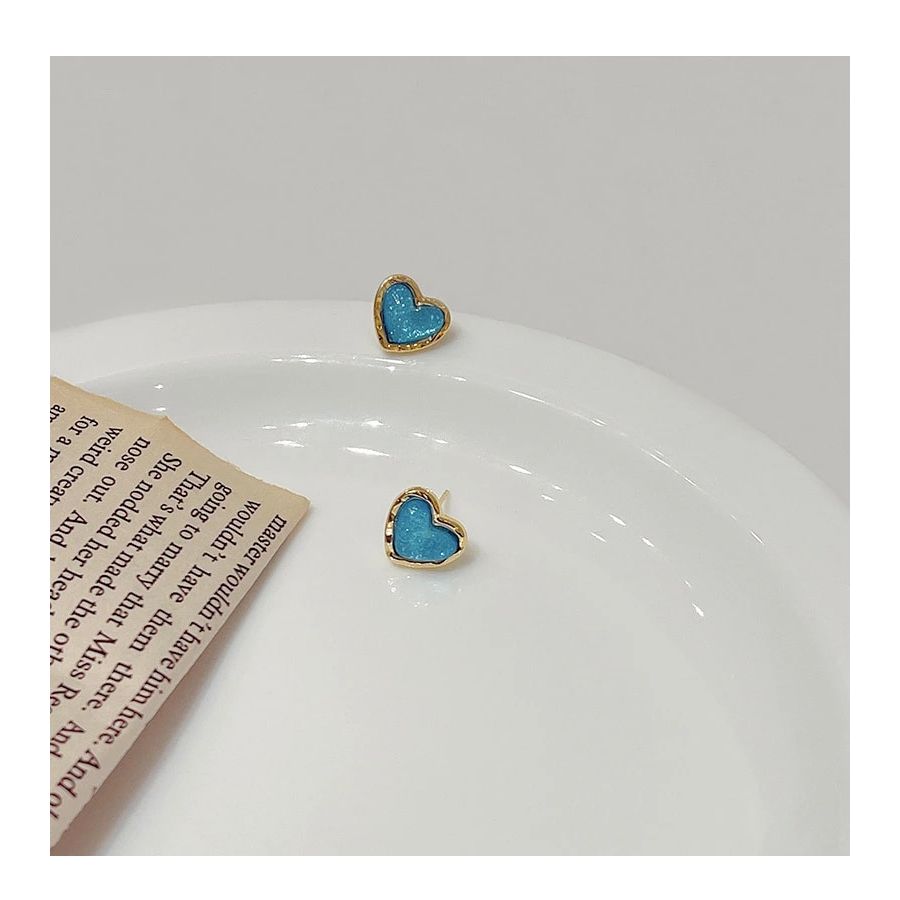 Blue Heart Shaped Earrings With Golden Outline