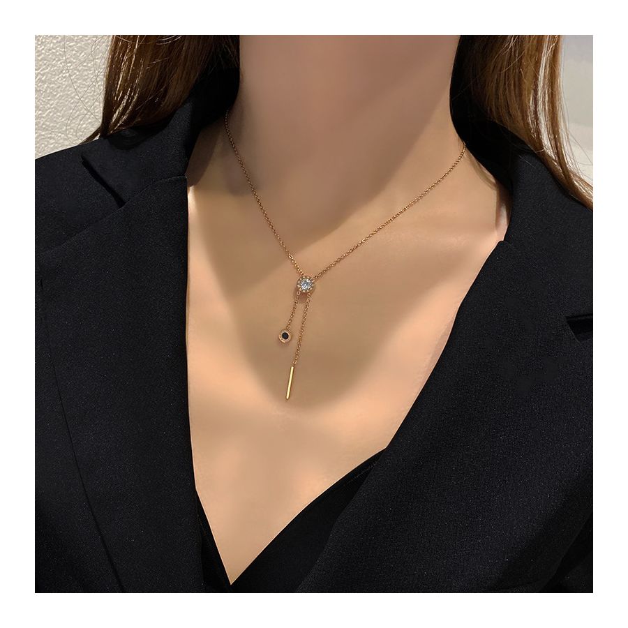 Rose Gold Necklace With Crystal Tassel