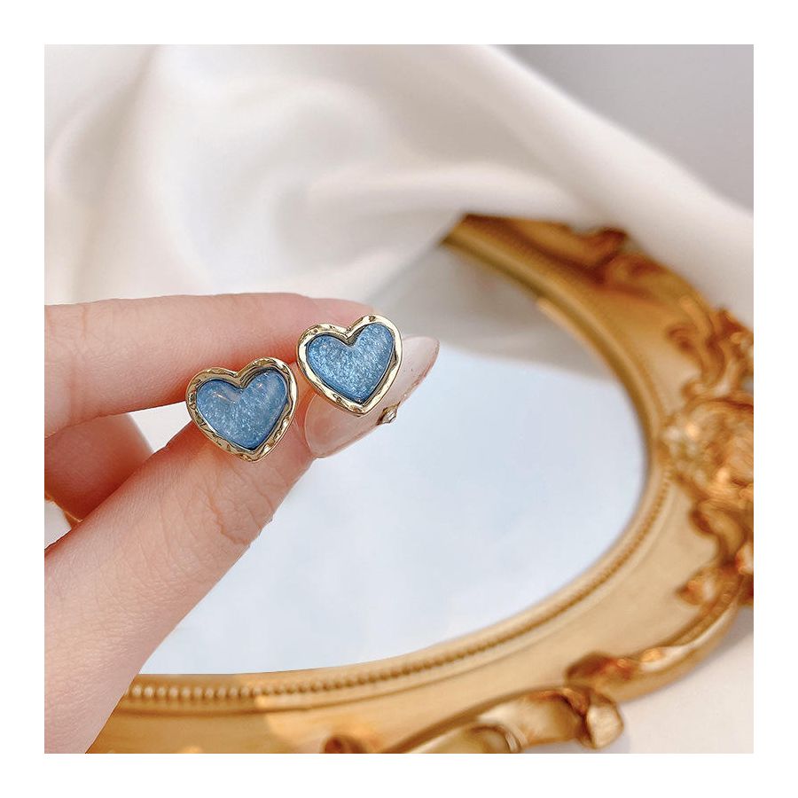 Blue Heart Shaped Earrings With Golden Outline