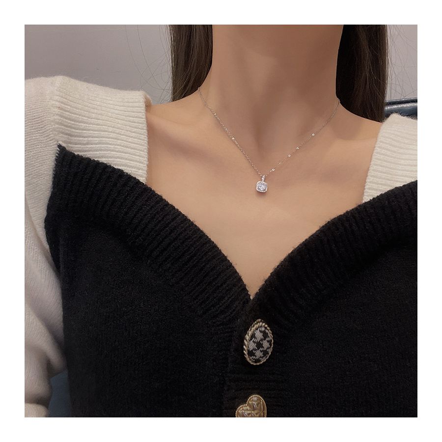 Zilverkleurige ketting met Square Zircon hanger