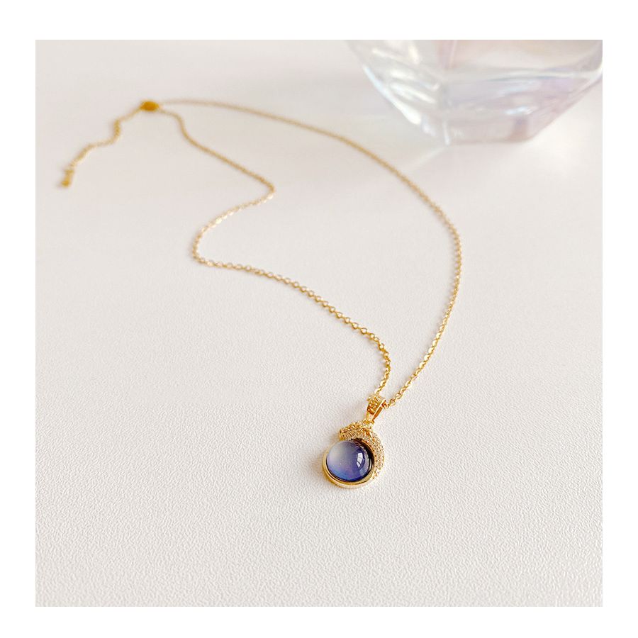 Golden Necklace With Opal Charm Pendant