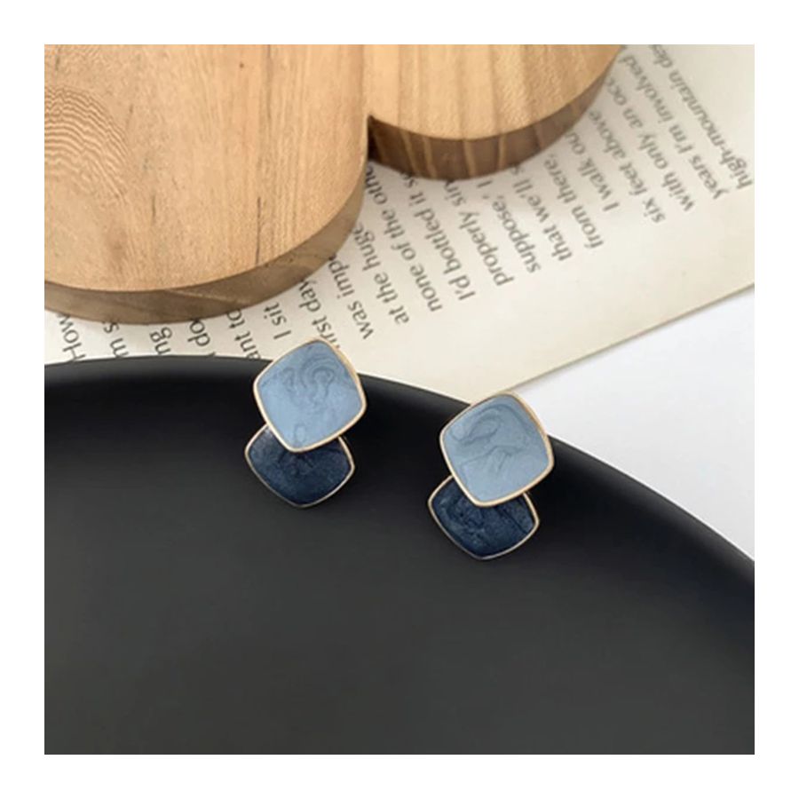 Blue Double Square Drop Earrings 