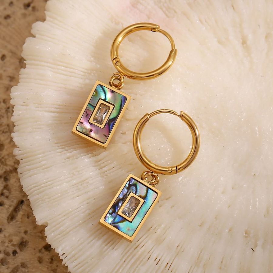 Dainty Square Natural Shell Drop Earrings