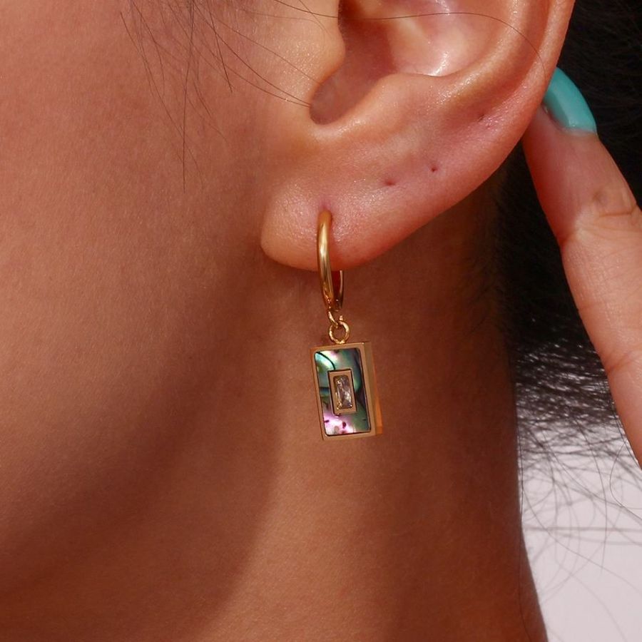 Dainty Square Natural Shell Drop Earrings