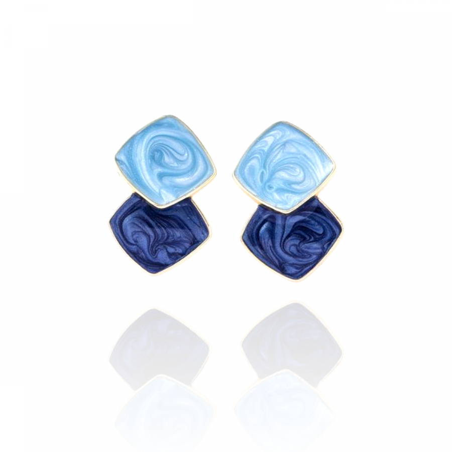 Blue Double Square Drop Earrings 