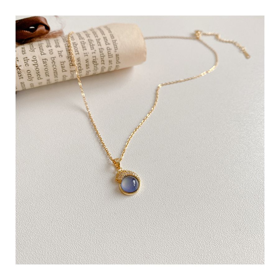 Golden Necklace With Opal Charm Pendant