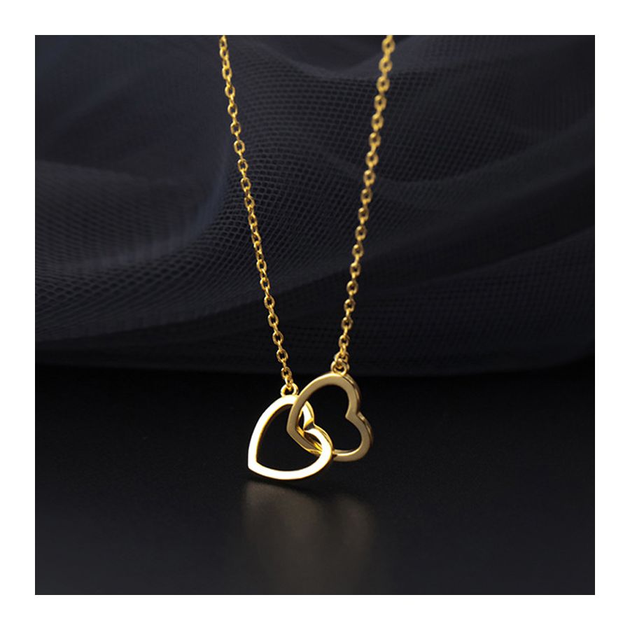 Golden Necklace With Stylish Double Heart Pendant