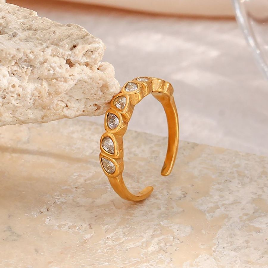 Golden Vintage Style Leave Shape Zircons Adjustable Ring