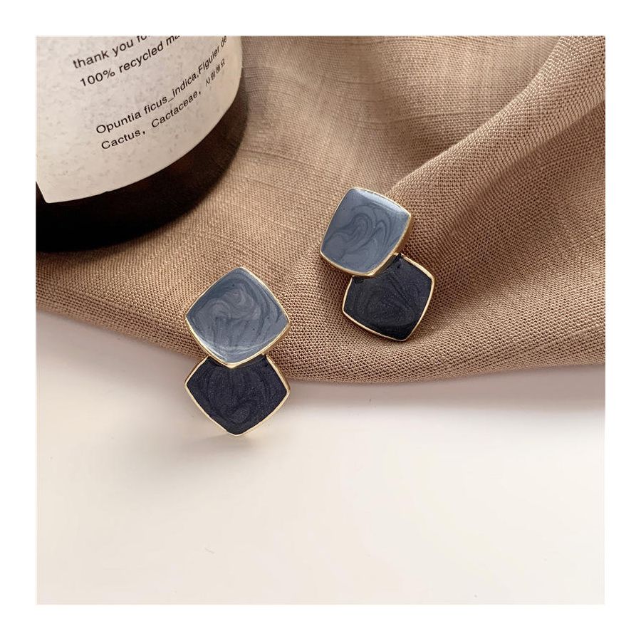 Blue Double Square Drop Earrings 