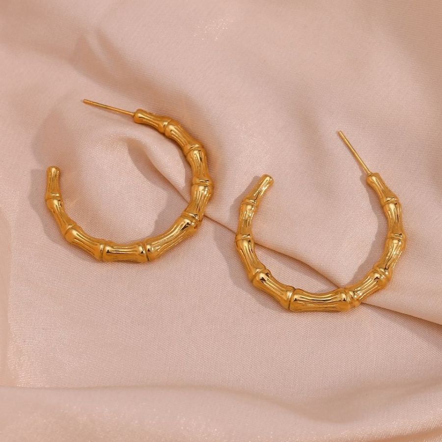 Golden Circle Bamboo Shape Hoop Earrings