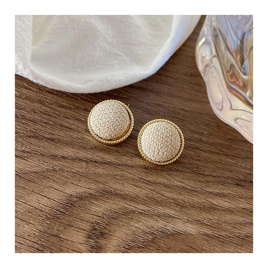Button Styled Premium Cream Earrings
