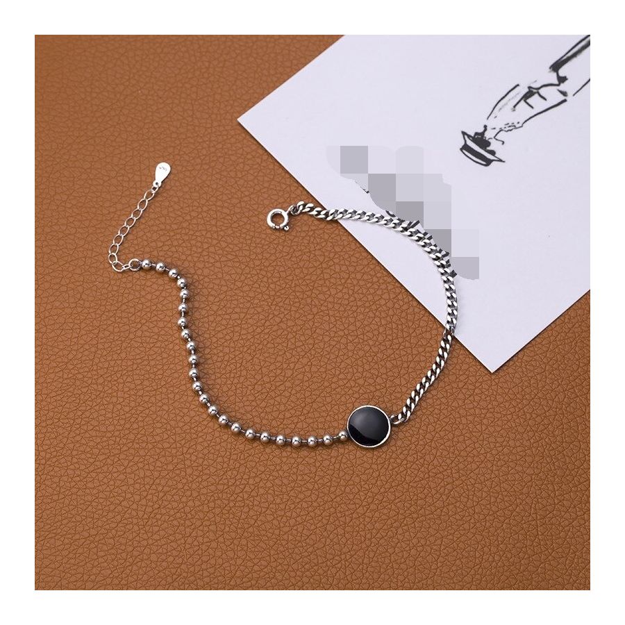 Klassieke zilveren armband met zwarte cirkel