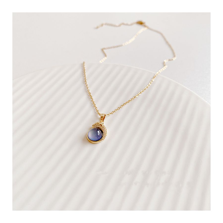 Golden Necklace With Opal Charm Pendant