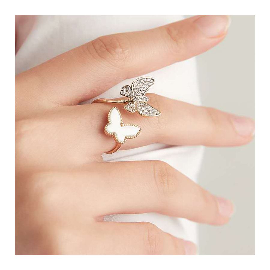 Dubbele vlinder gouden verstelbare ring