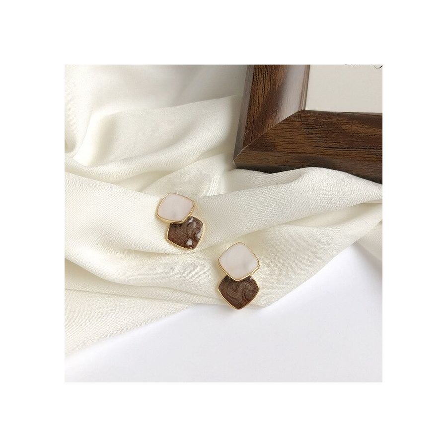 Bruine dubbele vierkante drop oorbellen