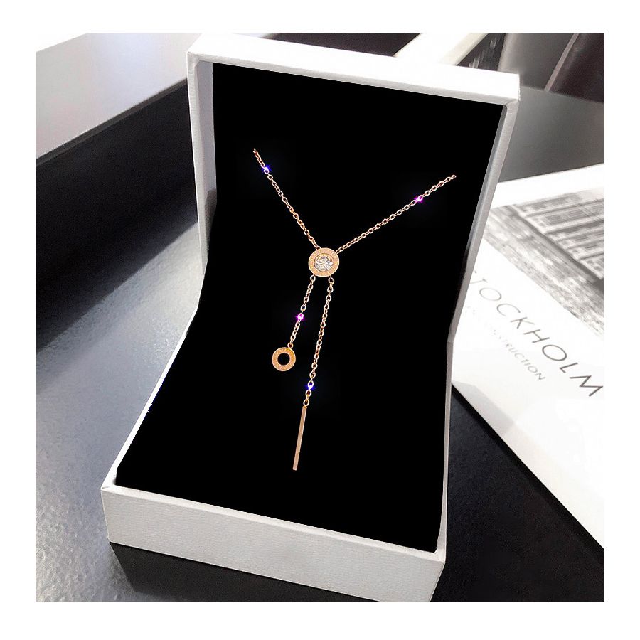 Rose Gold Necklace With Crystal Tassel